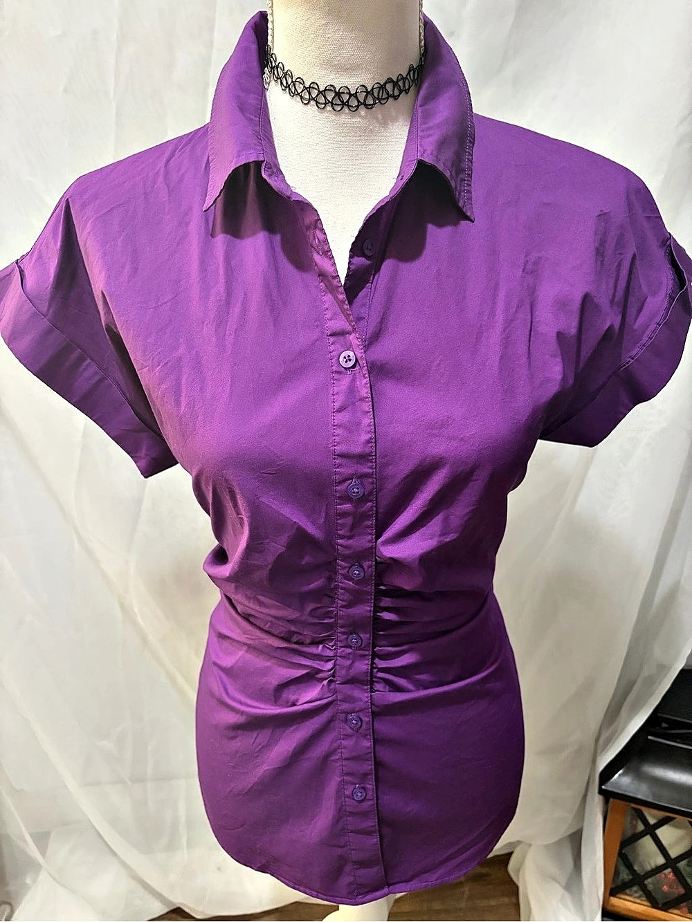 Lauren Ralph Lauren Purple Ruched Button-Front Shirt